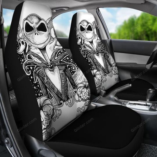Halloween Jack Skellington Car Seat Covers, Nightmare Seat Protectors, Disney Front Seat Covers, Horror Car Decor, Seat Covers For Car