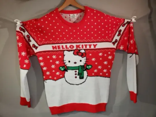 Hello Kitty Ugly Christmas Sweater Women Size Large Red White Very Cute