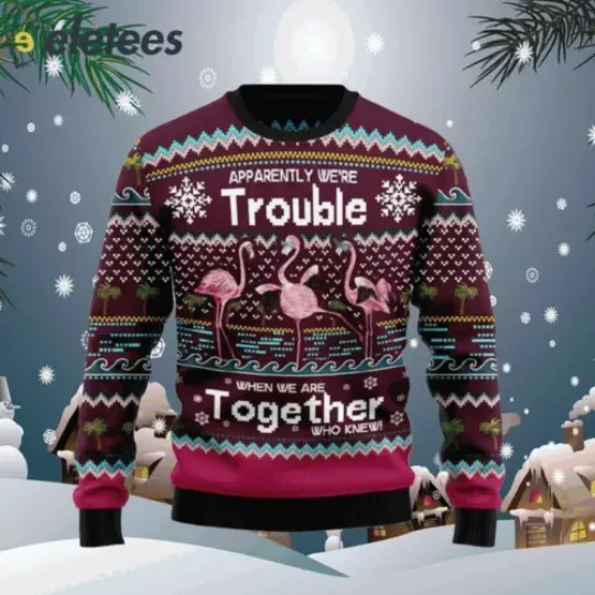 Flamingo Trouble Ugly Christmas Sweater EV2K0SPG