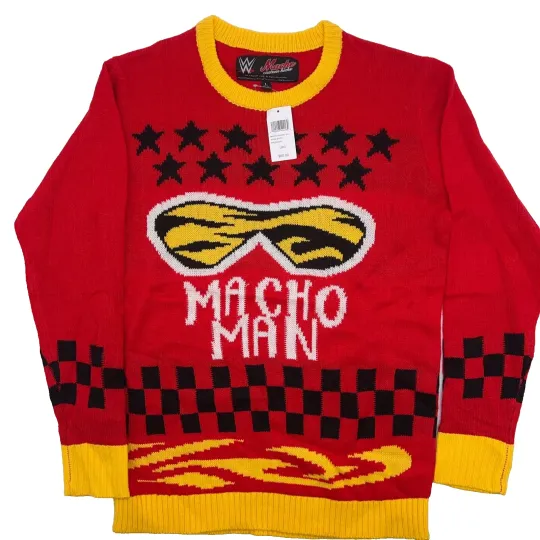 NWT Wrestling Entertainment Mache  Kicks Macho Man Ugly Christmas Sweater L Acrylic