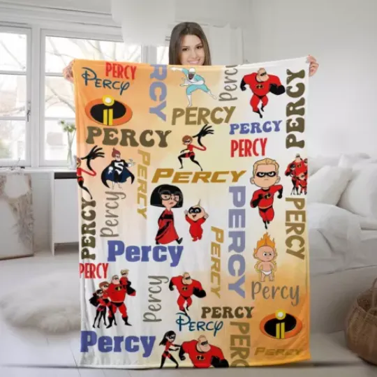 Personalized Disney The Incredibles Blanket, Custom Name Disney Incredibles