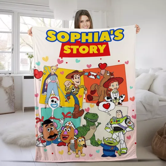 Personalized Disney Pixar Toy Story Blanket, Custom Name Baby Girl Boy Disney