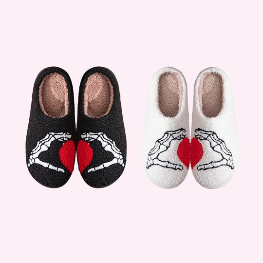 Love Skeleton Hands Women's Indoor Slippers - Comfy Slippers for Spooky Season, Halloween Slippers