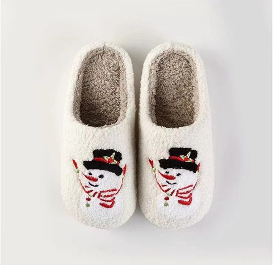 Christmas SnowMan Holiday Slippers, Womens House Shoes