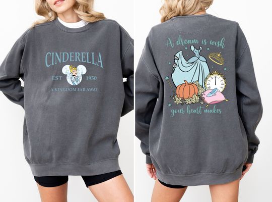 Comfort Colors Cinde Est 1950 A Kingdom Far Away Sweatshirt, Princess Cinde Sweatshirt Disney Princess Hoodie, Cinde Sweater