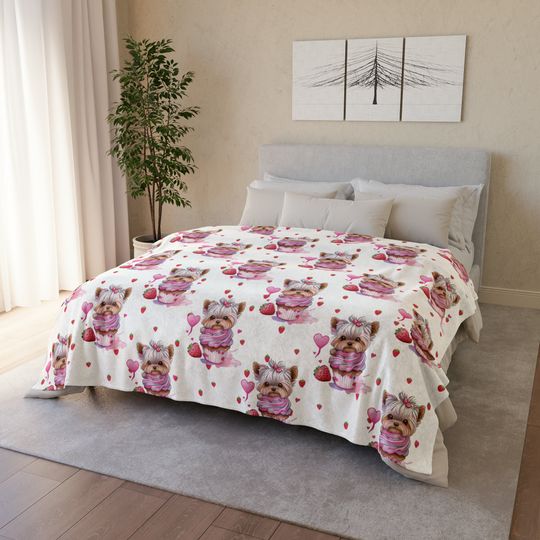 Yorkie Cupcakes Blanket, Winter Blanket, Yorkie Fleece Blanket, Soft Winter Blanket, Valentine's Blanket Gift, Cupcakes Blanket