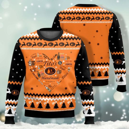 Tito Vodka Heart Ugly Christmas Sweater, Titos All Over Print Sweater, Drinking Christmas Party, Tito Crewneck, Gift For Vodka Lover