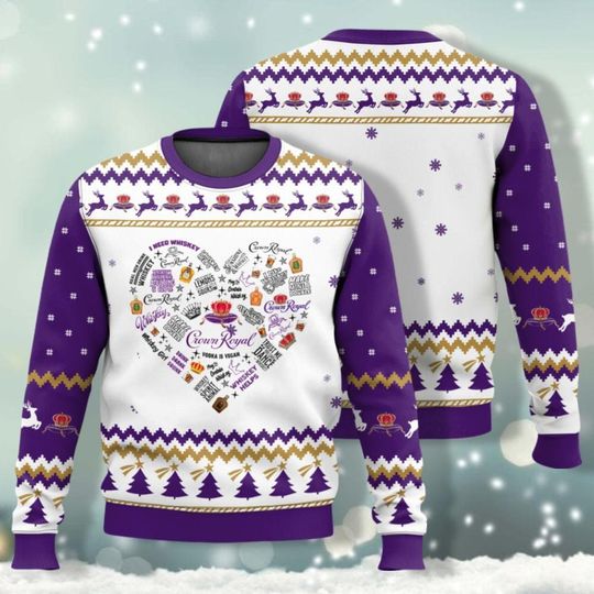 Crown Royal Ugly Christmas Sweater, Drinking Whisky Shirt, Christmas Crewneck, Xmas Sweater Woman, Christmas 3D All Over Print Shirt