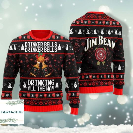 Jim Beam Drinker Bells Ugly Sweater, Man Drinking Sweater, Jim Beam Whiskey Sweater, Christmas Party Shirt, Drinking Christmas Shirt