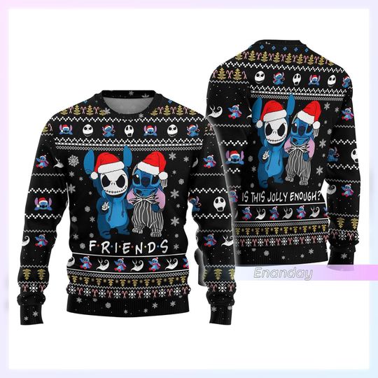 Stitch And Jack Skellington Sweater, Stitch Ugly  Sweater, Stitch Ugly Sweater, Stitch Sweater, Xmas Sweater