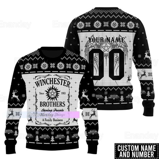 Winchester Brothers Ugly Sweater, Custom Supernatural Christmas Sweater, Supernatural Holiday Sweater, Supernatural Sweater
