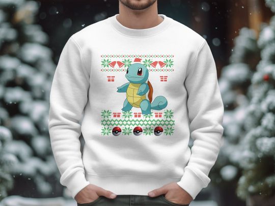 squirtle christmas sweater, squirtle xmas shirt, PKM style tee, adult gamer gift, kids christmas tee, gamer retro holiday t-shirts