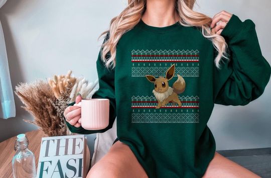 Cute Eevee Holiday Sweatshirt for Gamers  Festive Christmas Sweater for Girl Gamers & Boy Gamers | Cozy Gaming Apparel