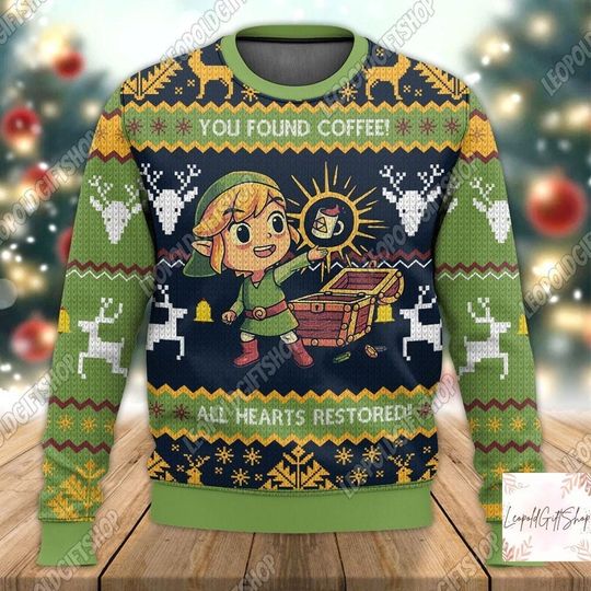 Legend Of Zelda Christmas Sweater, Funny Gaming Xmas Sweater, You Found Coffee All Hearts Restored Sweater, Tears Of The Kingdom Shirt