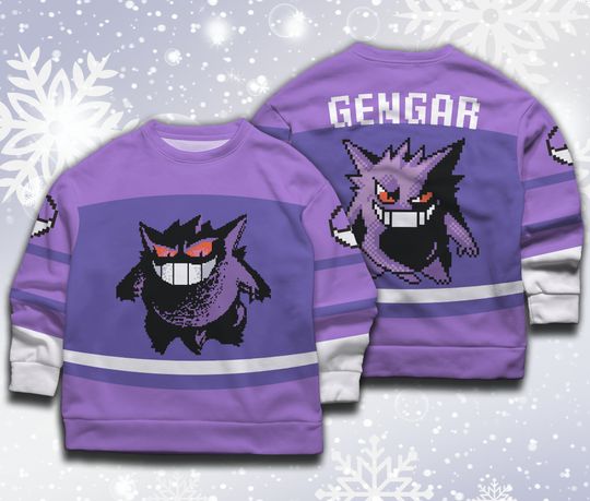 Gengar Sweatshirt Japanese Anime Sweatshirt 8 Bit Style Gengar Sweater Shirt Gift