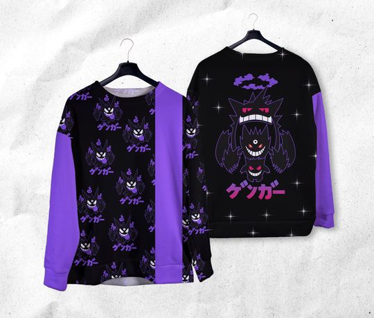 Gengar Sweatshirt Japanese Anime Sweatshirt Gengar Sweater Shirt Gift