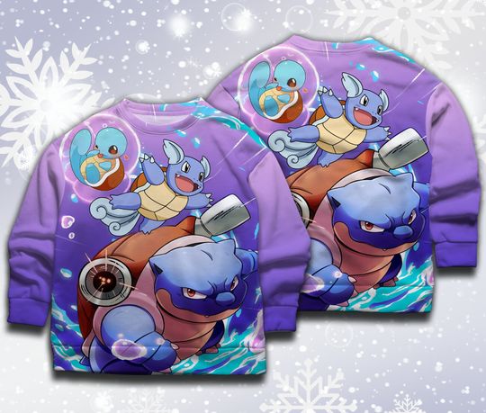 Squirtle Sweatshirt Squirtle Evolution Japanese Anime Sweatshirt Wartortle Sweater Shirt Gift