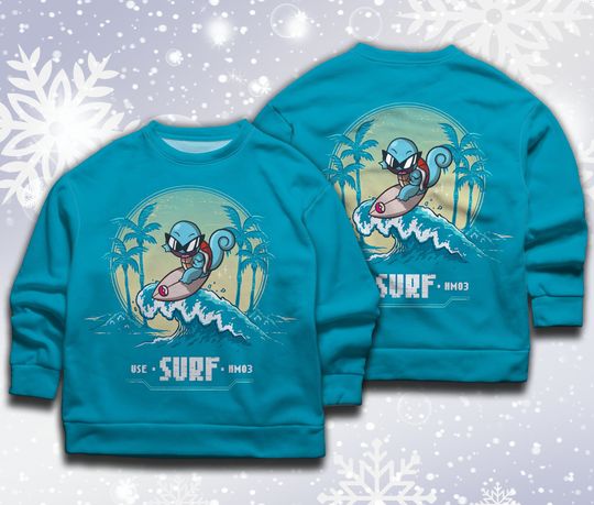 Surf Squirtle Sweatshirt Japanese Anime Sweater Shirt Gift