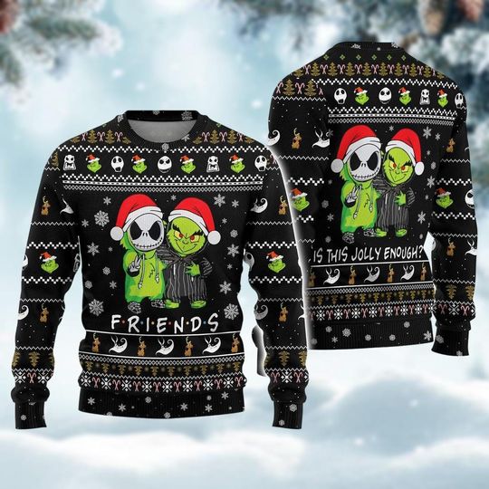 Christmas Jack Skellington Ugly Sweater, Grin Christmas Sweatshirt, Nightmare Xmas Sweater, Christmas Gift For Men Women