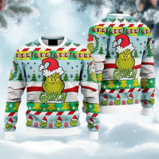 Grin Ugly Christmas Sweater, Santa Xmas Sweater, Christmas Sweatshirt, Christmas Tree Shirt, Santa Funny Sweater, Xmas Party Gift
