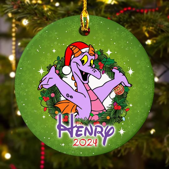 Personalized Purple Dragon Christmas Wreath Ornament, Funny Dragon Customized 2024 Christmas Tree Decor, Dragon Santa Hat Xmas Gift For Kid