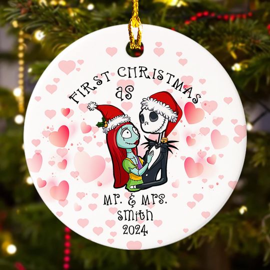 Personalized First Nightmare Christmas Ornament, His And Her Valentine Customized 2024 Christmas Tree Decor, Couple Xmas Gift For Lover