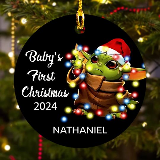 Personalized Baby's First Christmas Ornament Gift, Cute Alien Character 2024 Xmas Ornament, Space Battle Movie Xmas Ornament Gift