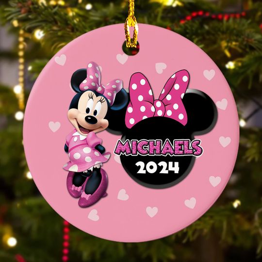 Personalized Ornament Female Mouse, Mouse And A Pink Bow Magic Kingdom Ornament, Customized 2024 Christmas Tree Decor Gift For Kid