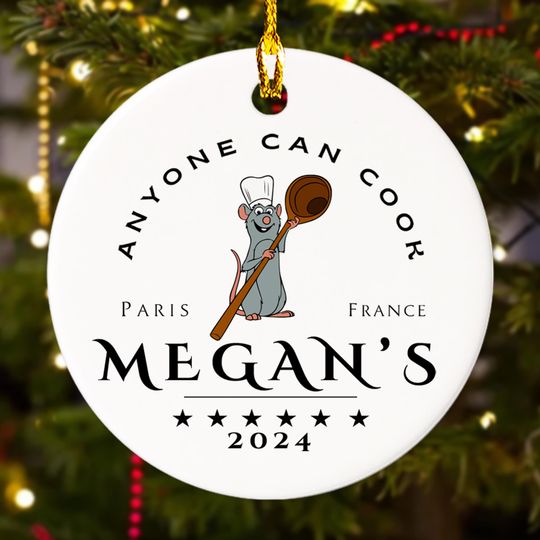 Anyone Can Cook Paris Restaurant Christmas Ornament, Family Comedy Customized 2024 Christmas Tree Decor, Funny Mouse Chef Xmas Gift For Kid