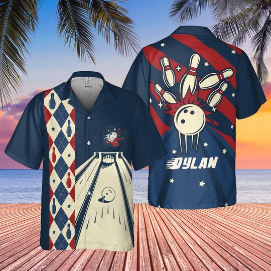 Custom Bowling Hawaiian With Pocket Shirt for Men Women, Custom Name Bowling Shirt, Retro Bowling Pocket Shirt, Custom Bowling Party Shirt