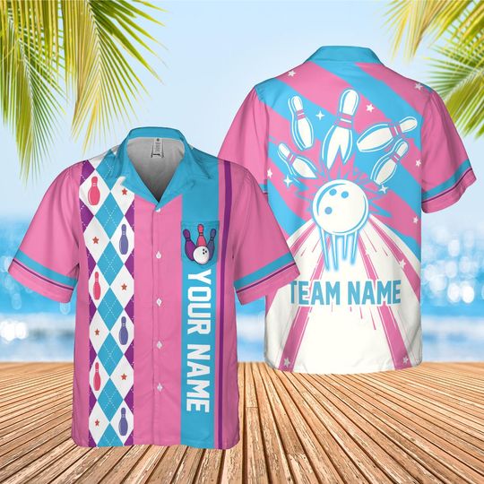 Custom Bowling Hawaiian With Pocket Shirt for Men Women, Custom Name Bowling Shirt, Retro Bowling Pocket Shirt, Custom Bowling Team Name