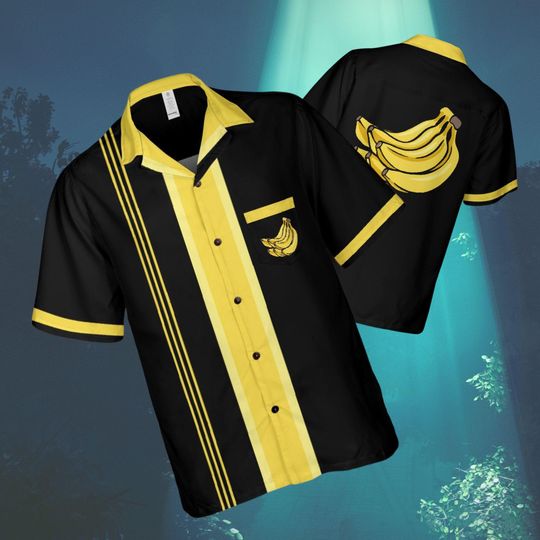 Banana Button Down Shirt with Pocket, Banana Shirt Short-sleeve Hawaiian Shirt Banana Bowling Shirt Rockabilly