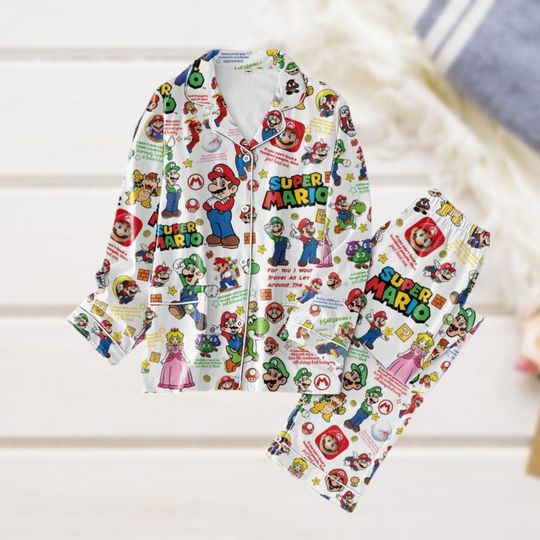 Halloween Mario Pajamas Set, Super Mario Holiday Pajamas, Mario Princess Peach Pajamas, Mario And Friends Shirt, Mario Fan Gift