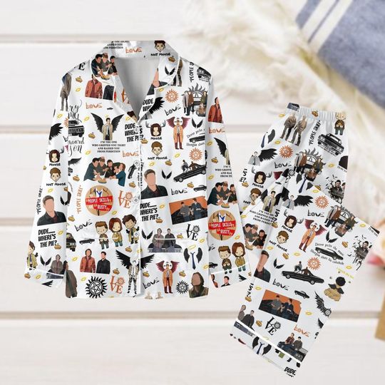 Supernatural Halloween Pajamas, Winchester Brother Pajamas Set, Supernatural TV Series Pjs, Dean Winchester Pjs, Supernatural Fans Gift