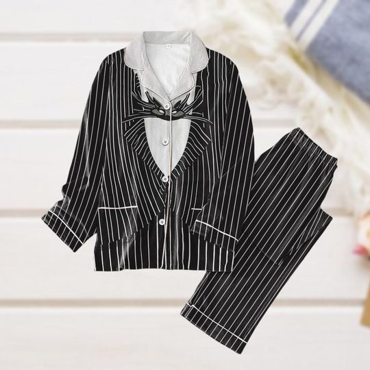Jack Skellington Cosplay Pajamas Set, Halloween Skellington Costume Midnight Shirt, Nightmare Before Christmas Pajamas, Gift For Her
