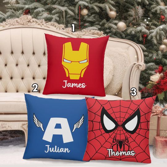Iron Man Captain American Spiderman Pillow Cover, Superhero Movie Xmas Pillow, Superhero Christmas Pillow, Superhero Christmas Gift