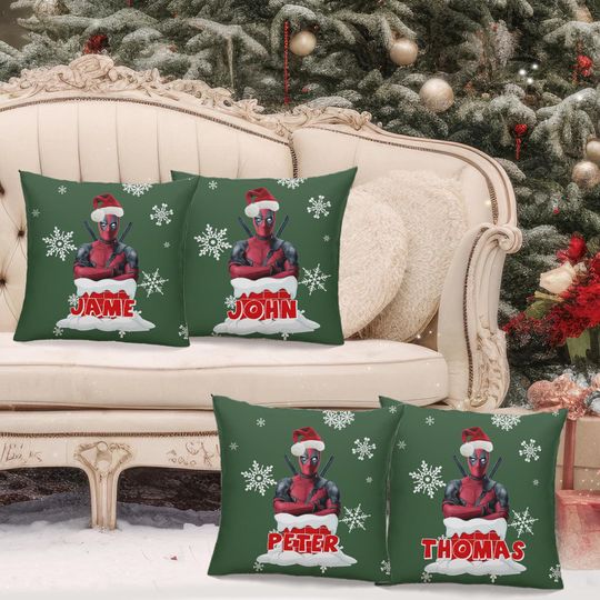 Deadpool Superhero Santa Hat Pillow Cover, Deadpool Movie Xmas Pillow, Deadpool Superhero Christmas Pillow, Deadpool Christmas Gift