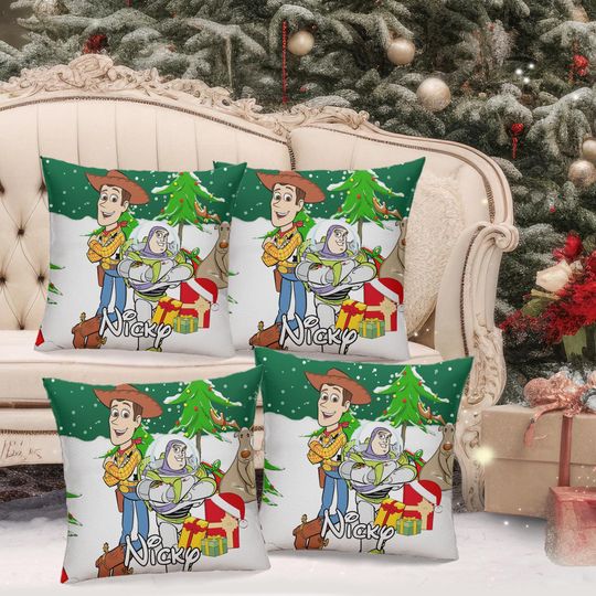 Woody And Buzz Lightyear Pillow Cover, Toy Story Xmas Pillow, Woody Buzz Lightyear Christmas Pillow, Cowboy Astronaut Christmas Gift