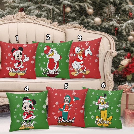 Mickey And Friends Santa Claus Pillow Cover, Mickey Mouse Xmas Pillow, Mickey Santa Claus Christmas Pillow, Characters Christmas Gift