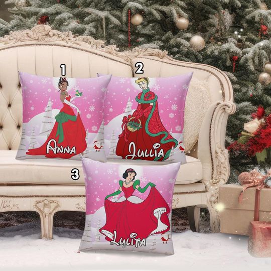 Tiana Cinde Snow White Pillow Cover, Princess Movie Xmas Pillow, Princess Characters Christmas Pillow, Beauty Princess Christmas Gift