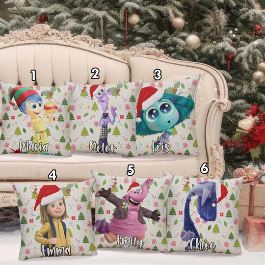 Inside Out 2 Pillow Cover, Inside Out 2 Xmas Pillow, Inside Out 2 Cartoon Christmas Pillow, Inside Out 2 Characters Christmas Gift