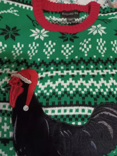 Blizzard Bay Velvet Santa Turkey Ugly Christmas Sweater Crew Neck Men XXL 2XL