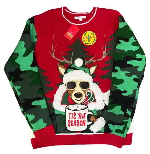 Celebrate Together Camouflage Reindeer Men's Ugly Christmas Sweater Size Large