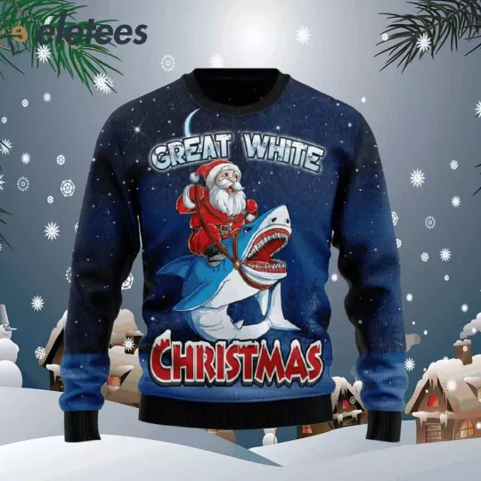 Great White Christmas Shark Ugly Christmas Sweater MJZGMJXD