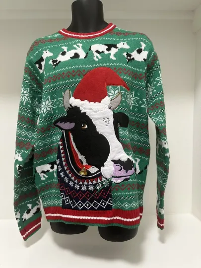 NWOT Blizzard Bay Cow Ugly Christmas Sweater Mens Size Large