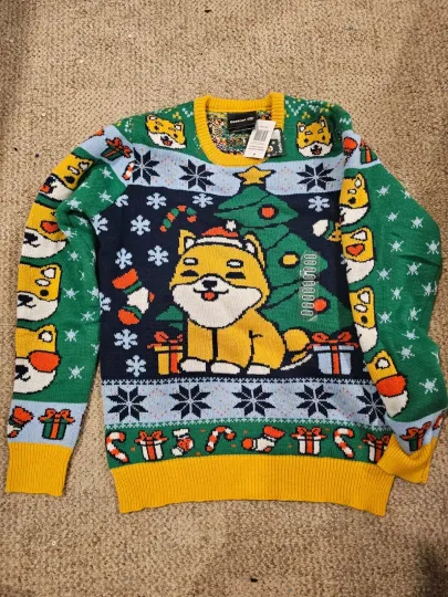 New! Size Medium Geeknet Shiba Inu Ugly Christmas Holiday Sweater Crew Neck