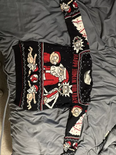 Rick and Rickandmorty Men's Size Small Happy Human Holiday Ugly Christmas Sweater