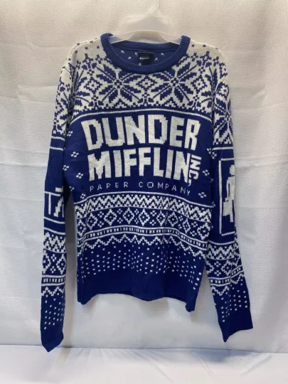The Office Dunder Mifflin Dark Blue Ugly Christmas Sweater Medium