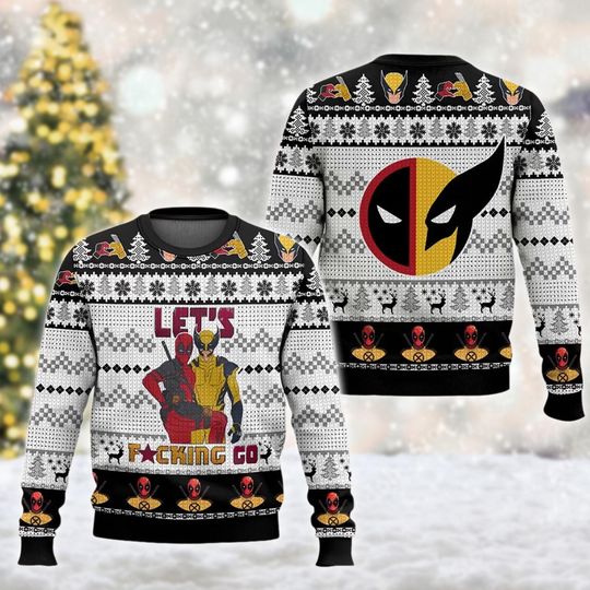 Lets Go Deadpool Wolverine Ugly Sweater, Superhero Ugly Christmas Sweater, Xmas Sweatshirt, Christmas Gift for men Women kid