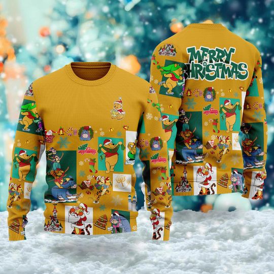 Funny Pooh Ugly Christmas Sweater, Bear And Friends Xmas Sweatshirt, Tigger Christmas Gift For Men Women Kid, Merry Christmas Sweater